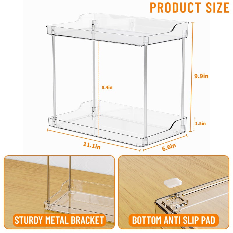 Yieach 2 Tier Bathroom Counter Organizer Tiered Bathroom Organizer for Makeup Perfume Beauty Products Skincare Organizers Shelf Vanity Storage Tray for Bedroom Spice Racks for Kitchen Corner Rectangle - Image 2